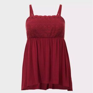 Torrid Crepe Embroidered Sharkbite Hem Cami